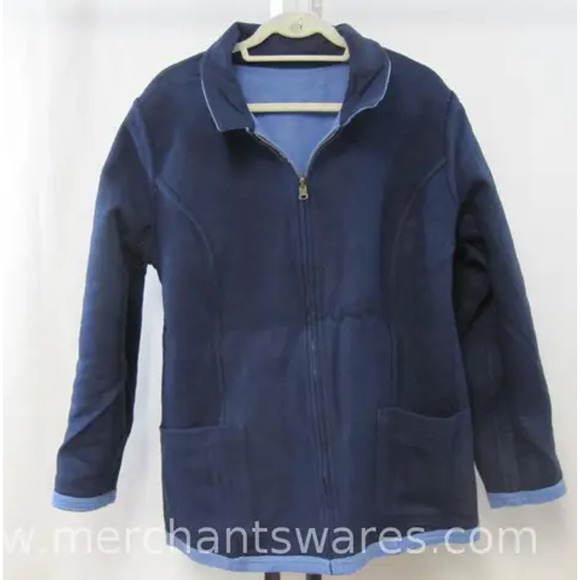 NWT-Denim & Co REVERSIBLE Double Face Flannel Zipfront Jacket XL Dark Chambray - Picture 2 of 6